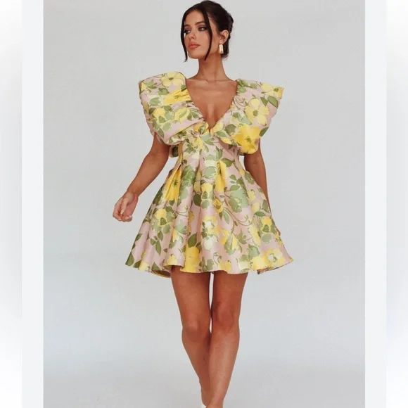 ASOS Chic Floral Mini Dress in Pink, Yellow and Green - Picture 1 of 8